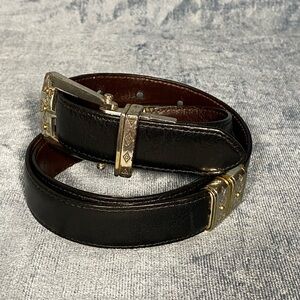 Vintage Brighton Reversible Belt Black l/Brown Leather Silver Buckle Size ML 32